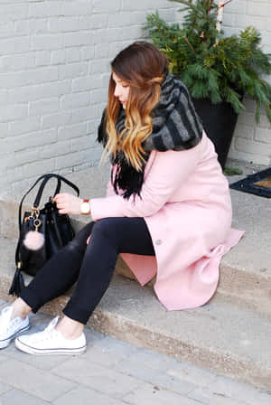 Elegant Woman In Pink Coat Wallpaper