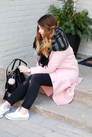 Elegant Woman In Pink Coat Wallpaper