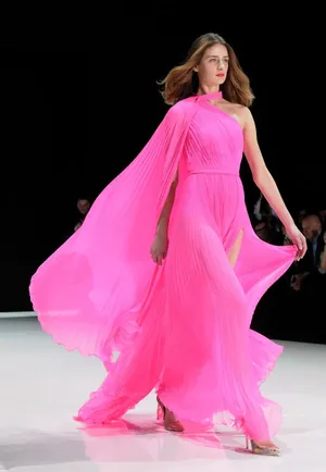 Elegant Woman In Pink Outfit Wallpaper