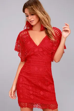 Elegant Woman In Stunning Red Lace Dress Wallpaper