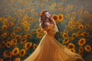 Elegant Woman Wearing A Stunning Yellow Dress Wallpaper