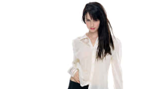 Elegant Womanin White Blouse Wallpaper