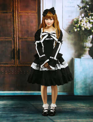 Elegant Young Lady Dressed In Classic Lolita Fashion Wallpaper