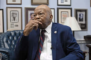 Elijah Cummings In Blue Sitting And Thinking Wallpaper