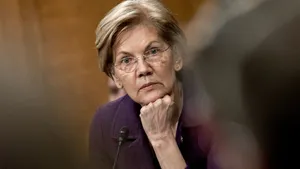Elizabeth Warren Contemplating With Fist On Chin Wallpaper
