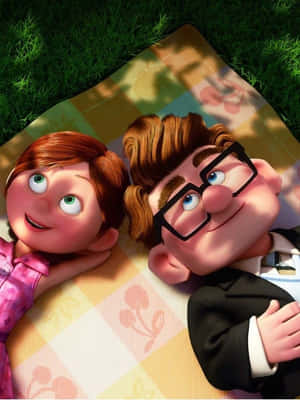 Ellie And Carl From Up Movie Laying On Picnic Blanket Wallpaper