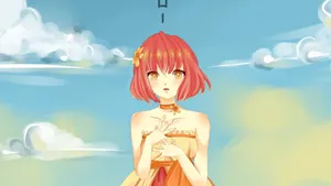 Embarrassed Anime Character Under Blue Sky Wallpaper