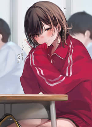 Embarrassed Anime Studentin Classroom Wallpaper