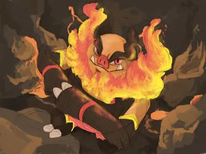Emboar Flaming In A Cave Wallpaper