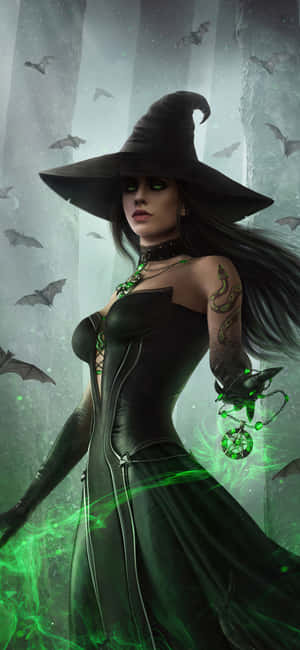 Embracing The Mystery Of The Green Witch Wallpaper