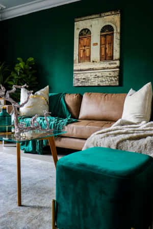 Emerald Green Living Room Decor Wallpaper