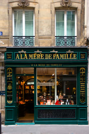 Emerald Green Parisian Confectionery Storefront Wallpaper