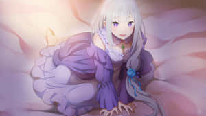 Emilia From Re:zero Anime In A Captivating Pose Wallpaper