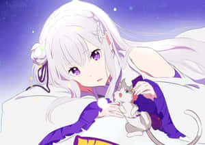 Emilia From Re:zero Casting Her Spell In A Magical Forest Wallpaper