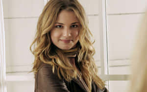 Emily Vancamp Smiling Leather Jacket Wallpaper