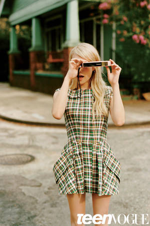 Emma Roberts In Checkered Dress Wallpaper