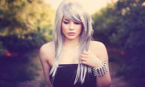 Emo Girl With Silver Hairand Spiked Bracelet Wallpaper