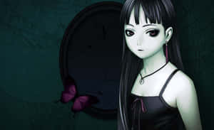 Emo Girlwith Purple Butterfly Wallpaper