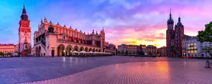 Empty Main Market Square, Krakow Poland On A Sunset Wallpaper