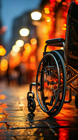 Empty Wheelchair City Night Lights Wallpaper