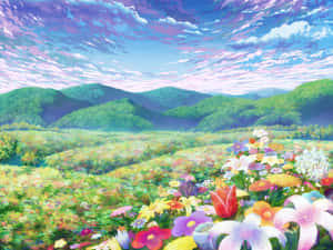 Enchanted_ Anime_ Floral_ Landscape Wallpaper