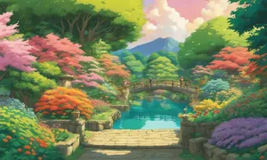 Enchanted_ Anime_ Garden_ Bridge Wallpaper