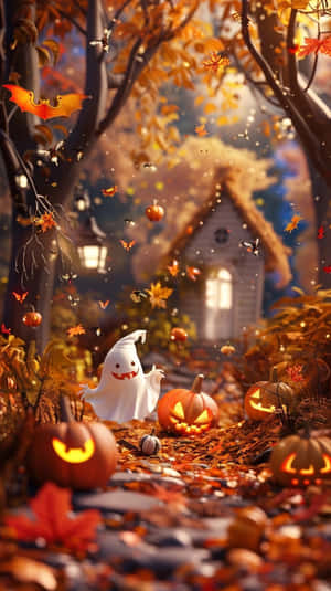 Enchanted Autumn Halloween Scene Wallpaper