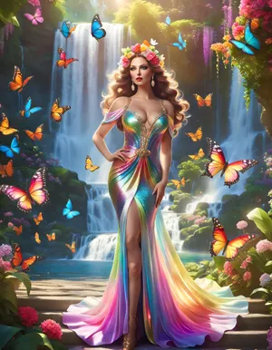 Enchanted Butterfly Dress Waterfall Backdrop Wallpaper