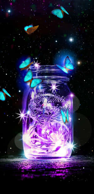 Enchanted Butterfly Jar Neon Nature Wallpaper