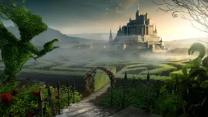 Enchanted_ Castle_ Garden_ Path Wallpaper