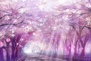 Enchanted Cherry Blossom Path Anime Scene Wallpaper