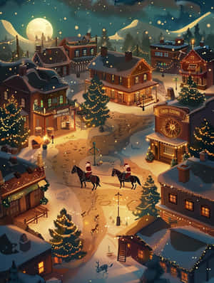 Enchanted Christmas Village Night Wallpaper