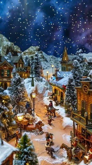 Enchanted Christmas Village Night Scene Wallpaper