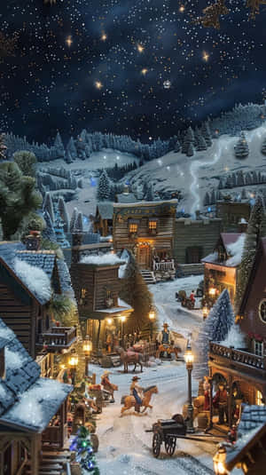 Enchanted Christmas Village Night Scene Wallpaper