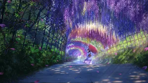 Enchanted Floral Archway Anime Scene Wallpaper