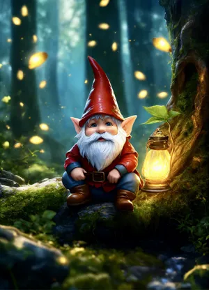Enchanted Forest Gnomewith Lantern Wallpaper