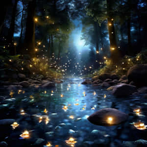 Enchanted Forest Lightning Bugs Wallpaper