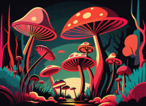 Enchanted Forest Mushrooms Art Wallpaper