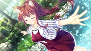 Enchanted Forest Neko Girl Reaching Out Wallpaper