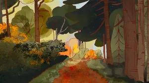 Enchanted Forest Path Illustration Wallpaper