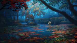 Enchanted Forest Reflection Anime Scene Wallpaper