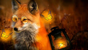 Enchanted Foxwith Lanternand Butterflies Wallpaper