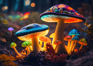 Enchanted_ Glowing_ Mushrooms_ Art Wallpaper