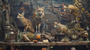 Enchanted Goblincore Fox Tableau Wallpaper