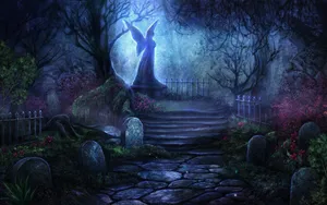 Enchanted Graveyard With Fairy Statue Wallpaper