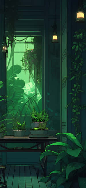 Enchanted Greenhouse Balcony Night Wallpaper