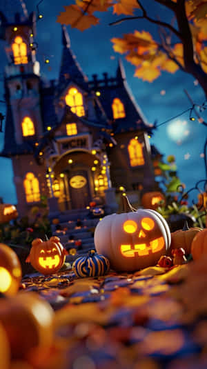 Enchanted Halloween Castle Night Wallpaper