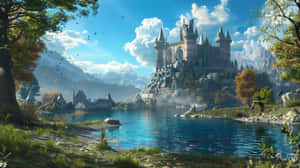 Enchanted_ Lake_ Castle_ Fantasy_ Scene.jpg Wallpaper