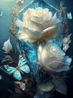 Enchanted_ Midnight_ Rose_ Butterflies Wallpaper
