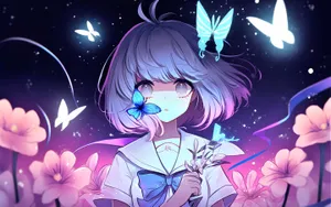 Enchanted_ Night_ Butterfly_ Anime_ Girl Wallpaper
